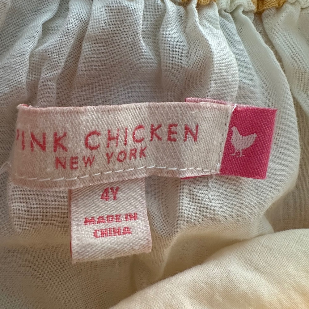 Pink Chicken Tiered Sundress Girls 4Y Yellow White Striped Ruffle Tie Strap - Picture 4 of 12